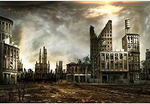 Renaiss 5x3ft A Világ Vége Hátteret Apokaliptikus Táj Elpusztult Város Romjai Naplemente Fotózás Háttér Katasztrófa
