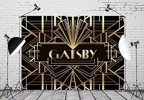 BELECO 5x3ft Szövet Gatsby Fotózás Hátteret, Nagy, Fekete, Arany, Arany Banner 1920-as évek Retro Ordító Gatsby Téma