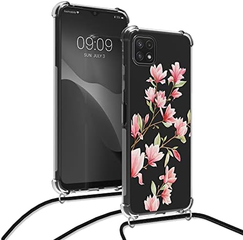 kwmobile Kors Esetben Kompatibilis a Samsung Galaxy A22 5G Esetben Heveder - Magnóliák Rózsaszín/Fehér/Átlátszó