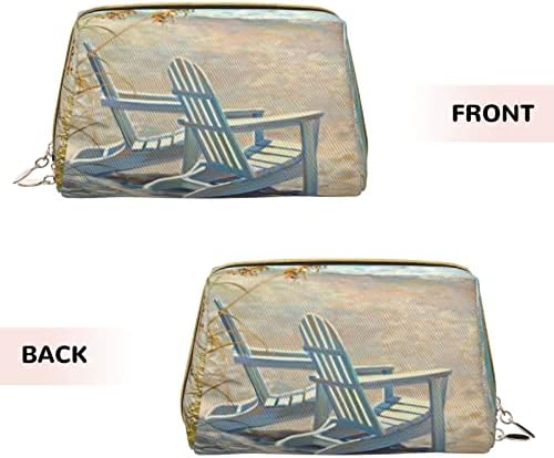 ASEELO tengerparti jelenet székekkel Kis Kozmetikai Táska Bőr Hordozható Smink Táska Kozmetikai Táskák a Nők a Smink