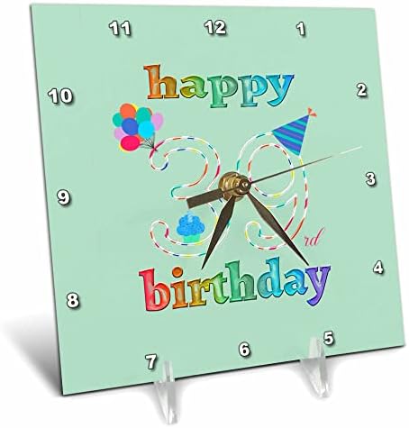 3dRose Boldog 39 Születésnapot, Süti a Gyertyát, Lufi, Kalap. - Desk Órák (dc_353525_1)