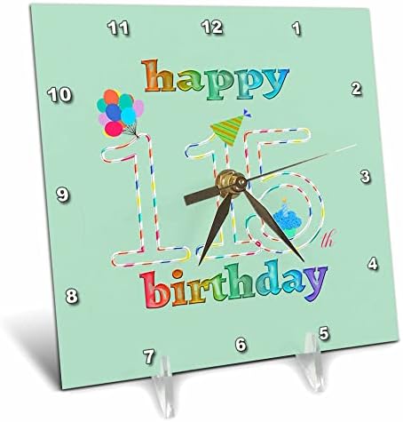 3dRose Boldog 115 Születésnapot, Süti a Gyertyát, Lufi, Kalap. - Desk Órák (dc_353530_1)