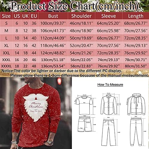 WOCACHI Karácsonyi Long Sleeve T-shirt Férfi ruházat, Karácsonyi 3D Grafikus Santa Nyomtatás Sleeve Tee Maximum Fél