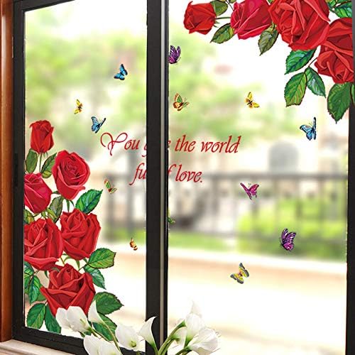 BOSUE SLLXG Romantikus Vörös Rózsa a Virágok Fali Matricák Matrica, Otthon, Konyha, Fürdőszoba Ajtó Dekoráció DIY Virágos