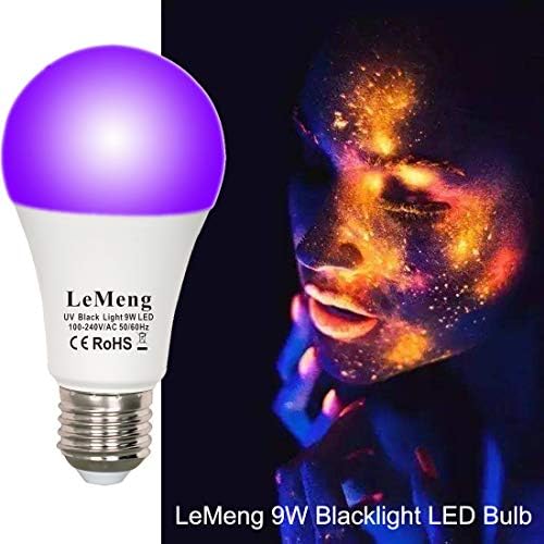 LEMENG UV LED Fekete lámpa Izzó 9W Uv-19(60W 75Watt Egyenértékű), E26 Közepes Bázis 120V, UVA Szinten 395-400nm, Világít