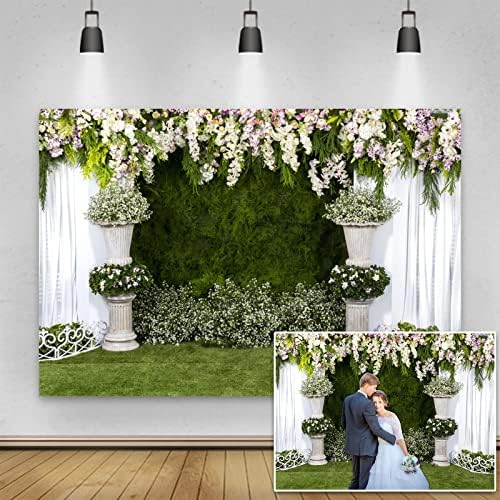 Yeele 15x10ft Fű Fal Virágok, Esküvői Szertartás Háttérben Fehér Függöny Arch Kő Ültetvényes Hátteret Fotózás, Eljegyzés,