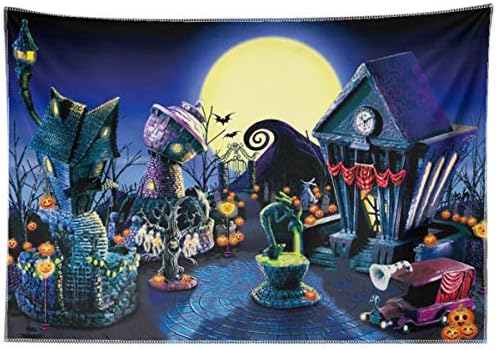 84x60inch Szövet Karácsonyi Lidércnyomás-Halloween Hátteret, Tök Hold Város Háttér Dekoráció Szülinapi babaváró Party